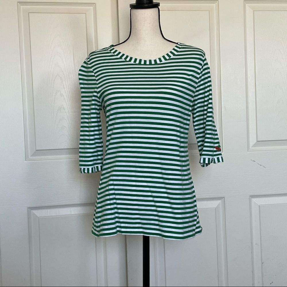 Luella for Target Green & White Striped T-shirt with Embroidered Cherry, Large